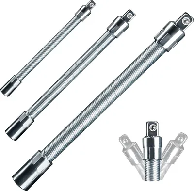 Produktbild von Flexibler Steckschlüssel-Verlängerungssatz, 3-teilig, 1/2", 3/8", 1/4" Antrieb, 10" (254 mm), 8" (203,2 mm), 6" (152,4 mm) Länge