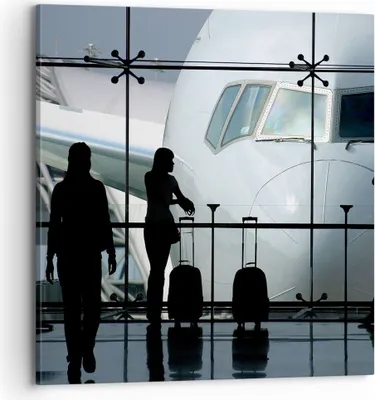Produktbild von Bild auf Leinwand - Leinwandbild - Flugzeug Flughafen Passagiere - 70x70cm - Wand Bild - Wanddeko - Leinwanddruck - Bilder - Kunstdruck - Wanddekoration - Leinwand bilder - Wandkunst - AC70x70-0130