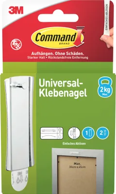 Produktbild von Command™ Universal-Klebenagel, 1 Haken + 2 Strips, Selbstklebend ohne Bohren
