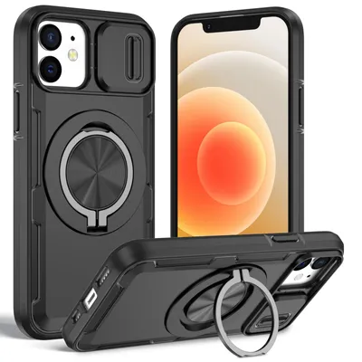 Produktbild von Magnetische Hülle für iPhone 12 /iPhone 12 Pro, Militär Stoßfest Handyhülle mit Kameraschutz und Ringhalter Ständer Schwarz