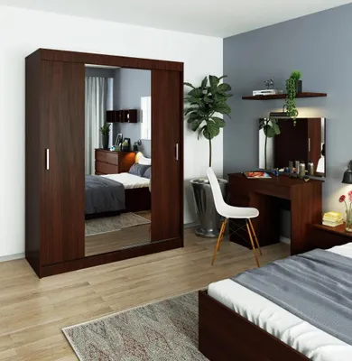 Obrázek produktu pro Prostorná šatní skříň 150 cm VALESTRA se zrcadly - wenge