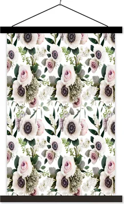 Produktbild von MuchoWow® Textilposter Blumen - Rosen - Anemone 60x90 cm mit schwarzem Rahmen - Poster Wohnzimmer