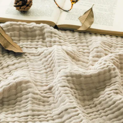 Produktbild von Musselin-Decke, 100% Baumwolle, 152 x 203 cm Beige Sommer-š¹berwurf Decken fš¹r Couch, atmungsaktive Gaze-Decke alle Jahreszeiten, weich und leicht vorgewaschene Baumwolldecke