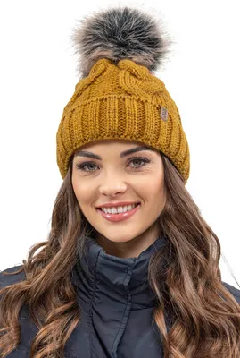 Produktbild von Vivisence Strickmütze damen - Bommelmütze Strickmützen Kopfbedeckung für Winter und Herbst - Mütze mit bommel Warme wintermütze - Dunkelgelb