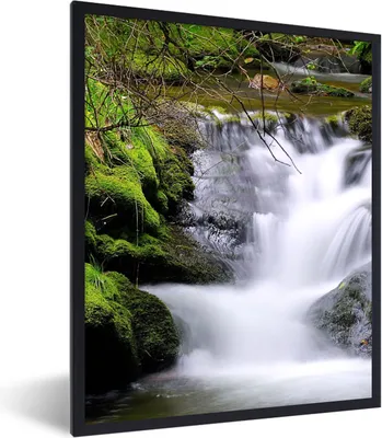 Produktbild von MuchoWow® Gerahmtes Poster Wasser - Natur - Wasserfall 60x80 cm - Poster mit Schwarzem Bilderrahmen Wandposter Rahmen Foto Bilder - Premium - Wanddeko Wohnzimmer