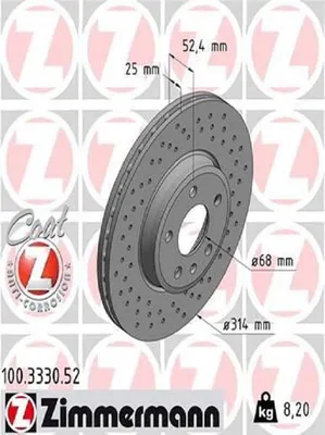 Immagine prodotto di 2x ZIMMERMANN 100.3330.52 Disco freno asse anteriore