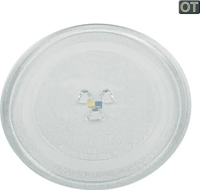 A clear glass turntable for a microwave oven, shown from a top-down perspective on a white background.