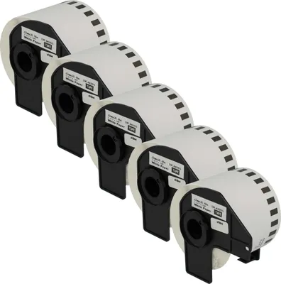 Produktbild von vhbw 5x Rolle mit Halter 62mm x 30,48m (1 Etikette) kompatibel mit Brother PT QL-720, QL720NW Drucker - Premium, Wiederablösbar Weiß