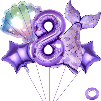 Meerjungfrau-Ballon-Set mit Zahl 8 – 7 Folienballons, lila