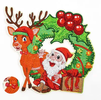 5D Diamantmalerei Kranz Set, Weihnachtsmann, 23x23cm