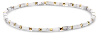 Produktbild von CO88 Collection 8CB-90923 Stahlarmband – Damen – Perlen – 17,8 cm – Stahl – Weiß – Howlith – 2,3 mm – Goldfarben