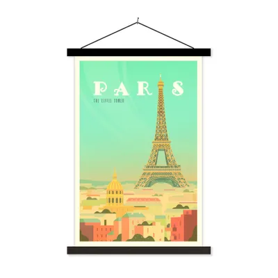 Produktbild von MuchoWow® Textilposter Illustration des Eiffelturms in Paris 60x90 cm mit schwarzem Rahmen - Poster Wohnzimmer