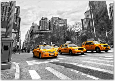 Produktbild von Tulup® Leinwandbild - 100x70 cm - Wandkunst - Drucke auf Leinwand - Leinwanddruck  - Fahrzeuge - Gelb - Taxis New York