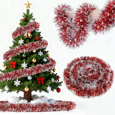 Produktbild von Weihnachtsgirlande Rot 10m Lametta Glitzernd Innen Außen Weihnachtsdeko