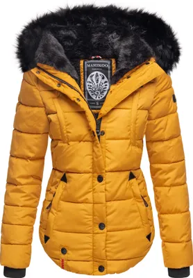 Produktbild von Marikoo Lotusblüte Damen Winter Steppjacke mit Kapuze Kunstfellbesatz Parka Mantel Jacke Gelb Gr. 36 - S