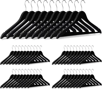 Immagine prodotto di Grucce per abiti, confezione da 50 pezzi - Ideali per pantaloni, gonne, camicie e giacche - Gancio girevole - Stabili - In legno - Colore nero