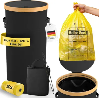 Image de Support pour sac poubelle avec couvercle et sac de transport, idéal pour le tri des déchets en cuisine, poubelle stable
