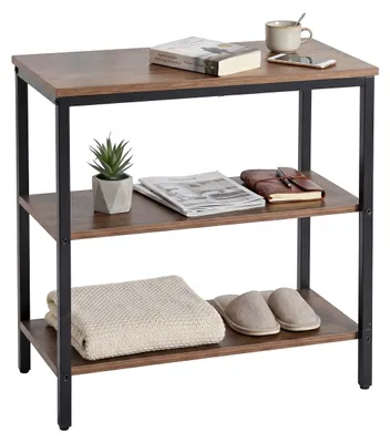 Zdjęcie produktu dla Szafka nocna Relaxdays, 3 otwarte półki, wymiary: 61 x 60 x 30 cm, do sypialni, prostokątny stolik pomocniczy do salonu, brązowo-czarny