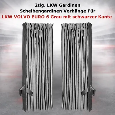 Immagine prodotto di 2 pezzi. Tende per camion, tende per finestrini, tende per cabina. Compatibili con camion VOLVO EURO 6, colore grigio con bordo nero