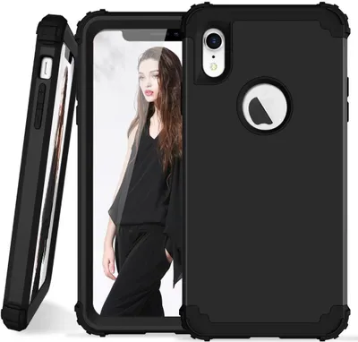 Image de coque iPhone XR, 3 en 1 Hybride Rigide PC TPU Silicone, Coque de protection antichoc pour iPhone XR Noir