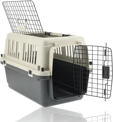 Productafbeelding van Kattenreismand Groot - Dierenvervoer Box - Veilig Transport - Afsluitbare Ventilatie - 61x41x40 cm - Grijs Wit