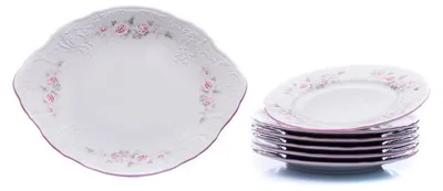 Produktbild von Bernadotte, Torten-Set, Rosen, rosa Streifen, 7-teilig