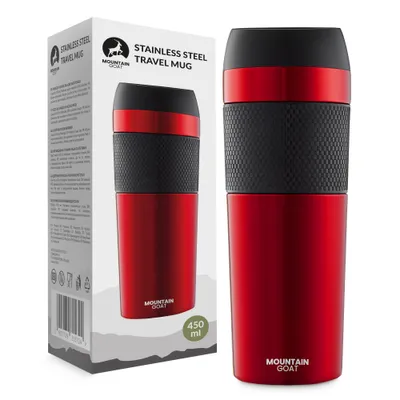 Produktbild von MOUNTAIN GOAT TRAVEL Thermobecher, 400 ml, Edelstahl, Doppelwandig, mit Druckknopfverschluss, Rot