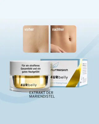 Produktbild von NUTRASKIN 4URbelly Bodylotion – straffende Damen Körperpflege für den Bauch mit Mariendistel, Bärentraube & pflanzlichen Stammzellen, 100 ml