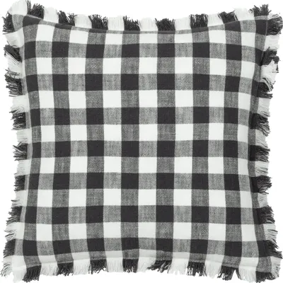 Productafbeelding van Yard - Kariert - Kussenhoes "Barton" met franjes, RV3485 (45 cm x 45 cm), zwart