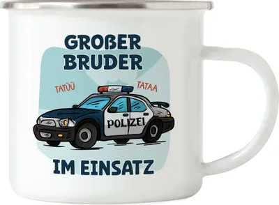 Produktbild von Großer Bruder Im Einsatz Emaille Tasse Tatü Tata Polizeiauto Polizei Unterstützung Retter Beschützer Geschwister Liebe