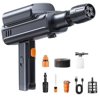 Produktbild von Akku-Hochdruckreiniger mit 4 Ah Akku- und USB-C-Ladefunktion, wiederaufladbar, handlich, faltbar, tragbar, mit 4,9 m Schlauch
