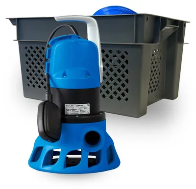 Produktbild von Tallas D-DWP 1000 + Kiste und Ablaufschlauch 20 Meter - Schmutzwasserpumpe - Kit - 19.200 L/Std. - 1000W - Förderhöhe 11 m - Korngröße 38 mm - Schwimmer