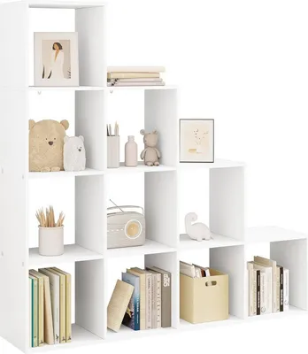 Produktbild von WOLTU Bücherregal mit 10 Fächern, Holzwerkstoff, Würfelregal Stufenregal, Weiß