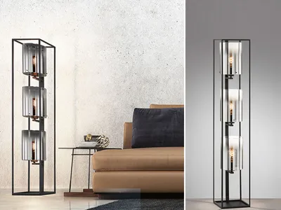 Produktbild von Stehlampe 3flammig Schwarz Rauchglas mit LED dimmbar - ausgefallene Bodenleuchte