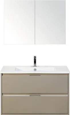 Produktbild von Sanox Badmöbel-Set Porto BxHxT 91 x 170 x 51 cm Frontfarbe kieselgrau mit Waschtisch Keramik weiß, Waschtischunterschran