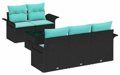 Produktbild von vidaXL Gartensofa-set 6 Stk. Schwarz und Türkis Poly-Rattan