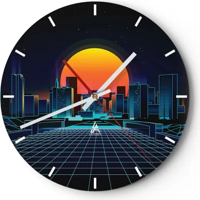 Produktbild von Wanduhr - Rund - Glasuhr - stadt modern - 30x30cm - Schleichendes Uhrwerk - Lautlos - zum Aufhängen bereit - Dekoration Modern - Wanddekoration aus Glas - C3AR30x30-3489