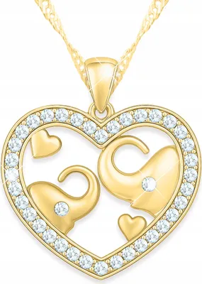 Image de Collier en or avec éléphant, grand coeur avec éléphant, zirconium, argent 925