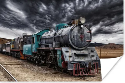 Produktbild von MuchoWow® Poster Ein alter Dampfzug unter dunklem Himmel 90x60 cm - Schlafzimmer