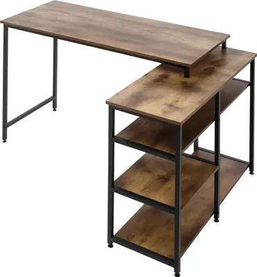 Produktbild von L-Form Eckschreibtisch Winkelschreibtisch Bürotisch PC-Tisch Computertisch 135x90x79cm Rustikales Braun Metall Spanplatte Regal Schublade