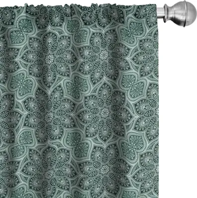 Produktbild von ABAKUHAUS Ethnisch Vorhänge, Gardinen, Oriental Themed Blumenmuster Folkloric Artsy, 2 Stück 75 x 245 cm, Forest Green Seafoam