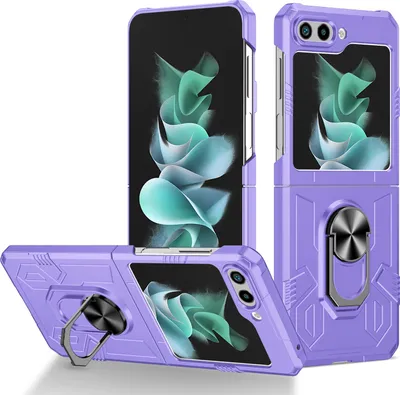 Produktbild von Galaxy Z Flip5 Hülle, Robust Harter PC Stoßfest Ringhalter Ständer Schutzhülle für Samsung Galaxy Z Flip 5 Lila