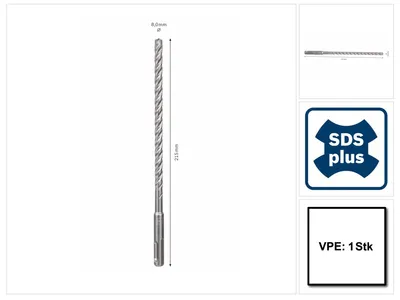 Produktbild von Bosch 2 608 576 132, Spiralschneidbohrer, 8 mm, 215 mm, 15 cm, Wolframkarbid (TC), SDS Plus