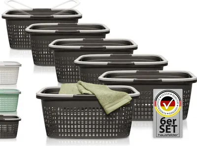 Produktbild von Wäschekörbe 6er Set Anthrazit, 6x Korb, 35 l