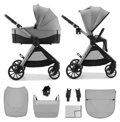 Image de Poussette 2-en-1 Kinderkraft VESTO 2 avec nacelle, siège sport réversible, pliage avec siège, roues 8/11 pouces, accessoires, gris