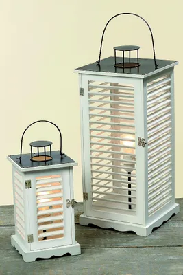 Produktbild von Laterne maritim Holz weiß Dekolaterne Lampe H 35 cm
