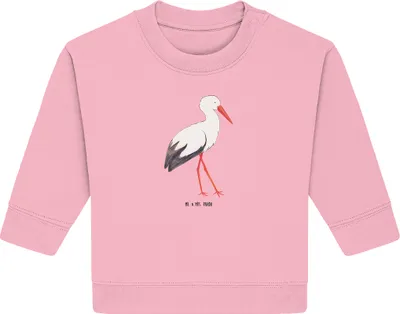 Produktbild von Mr. & Mrs. Panda Organic Baby Pullover Storch 6. - 12. Monat - Baumwolle Pink - Geschenk, Geburt, Bullover, Mutter, Lustige Sprüche, Mütter, Störche