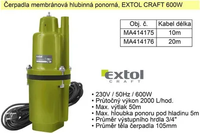 Zdjęcie produktu dla Pompa membranowa do studni głębinowych 600 W 2000 l/godz.  Extol 414175