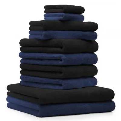 Produktbild von Betz 10-tlg. Handtuch-Set PREMIUM 2 Duschtücher 4 Handtücher 2 Gästetücher 2 Waschhandschuhe  Farbe:  dunkel blau & schwarz