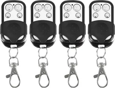 Produktbild von Allecto Plus – 4er-Set Fernbedienungsschlüsselanhänger (433,92 MHz) – Universelles Klonen für Auto – Drahtlose Fernbedienung für Tor und Garagentor – Schwarz und Silber